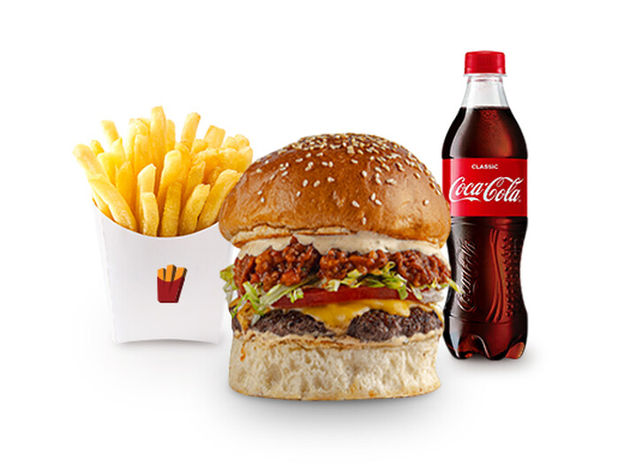 Хальз МЕНЮ (1 Хальз бургер + 1 картофель фри + 1 кола или 1 лимонад)