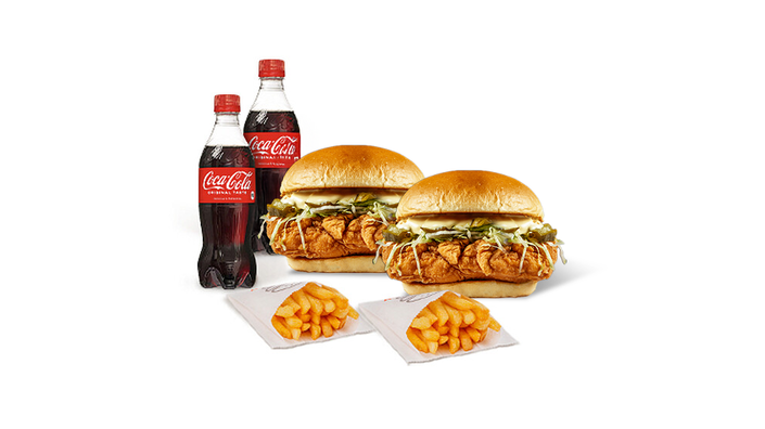Chicken Burger Double meal (2 Chicken Burger+2 Fries+2 Coca-Cola)